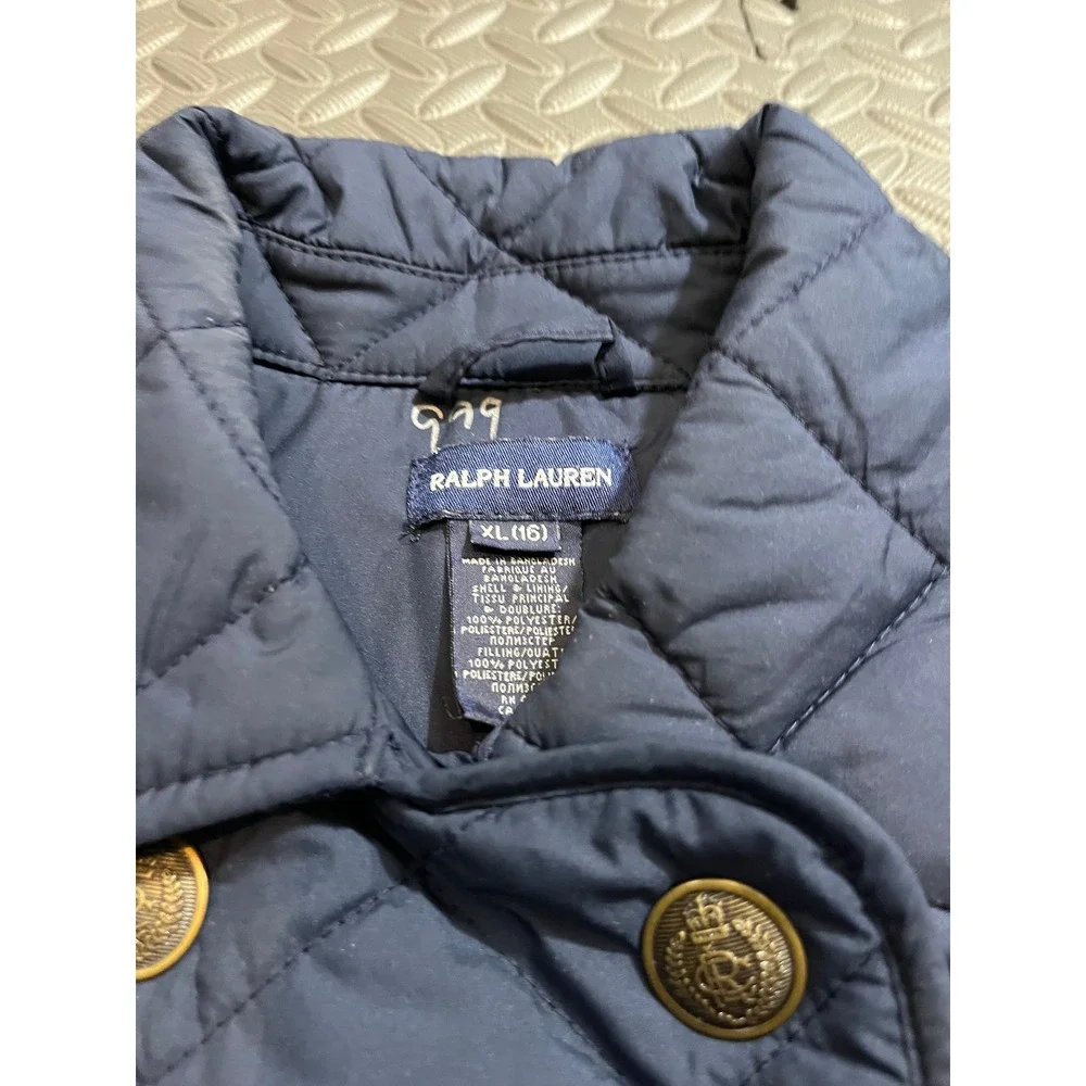 Ralph Lauren Girl's Blue Quilted Jacket‎ Winter Size XL peacoat double breasted